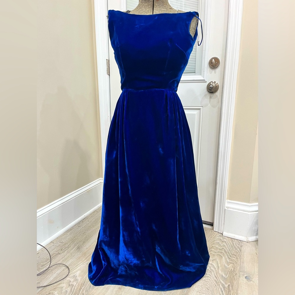 Vintage blue velvet corset dress